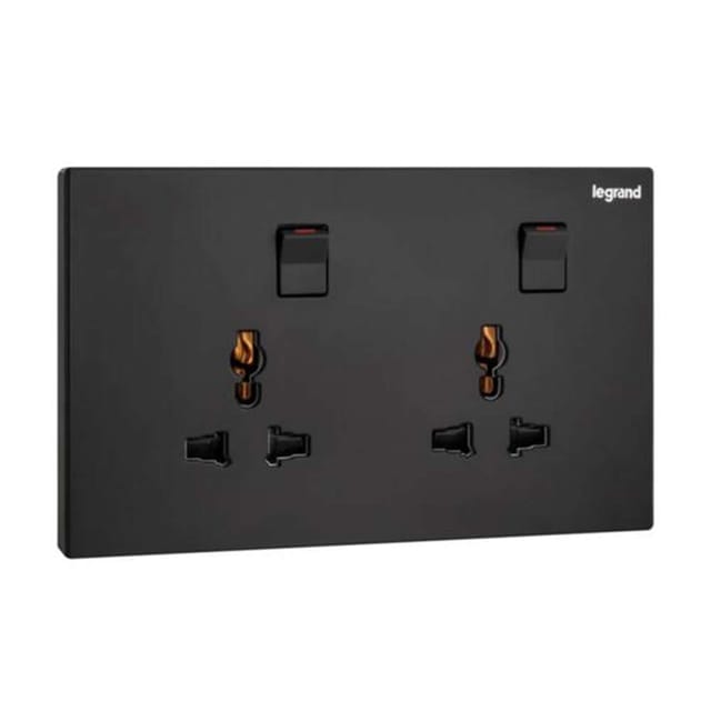 Legrand Galion Universal Double Switched Socket, Twin Universal Outlets, Suitable for Home & Office - Black