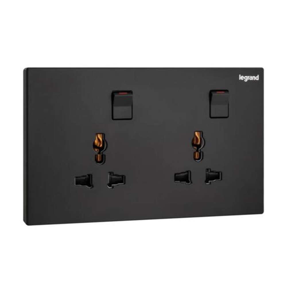 Legrand Galion Universal Double Switched Socket, Twin Universal Outlets, Suitable for Home & Office - Black