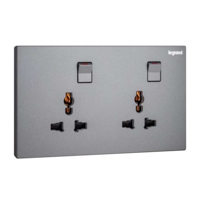 Legrand Galion Universal Double Switched Socket, Twin Universal Outlets, Suitable for Home & Office - Dark Silver