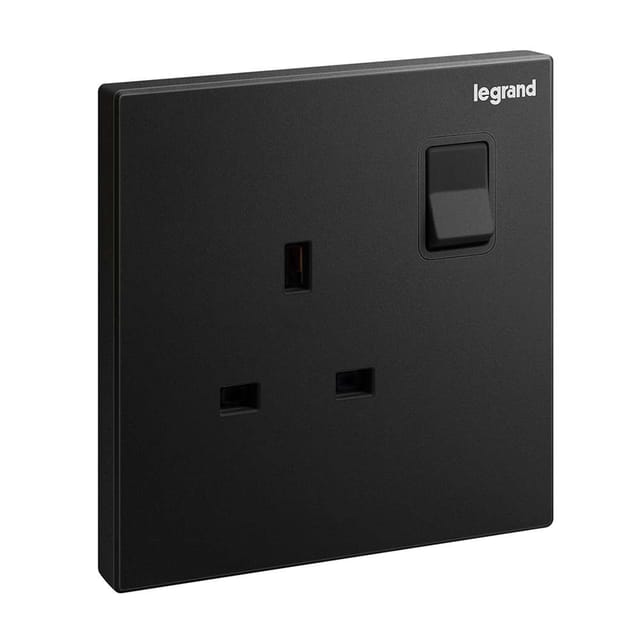 Legrand Galion 13A Single Switched Socket with LED, Compact Power with Status, Suitable for Office & Home - Black