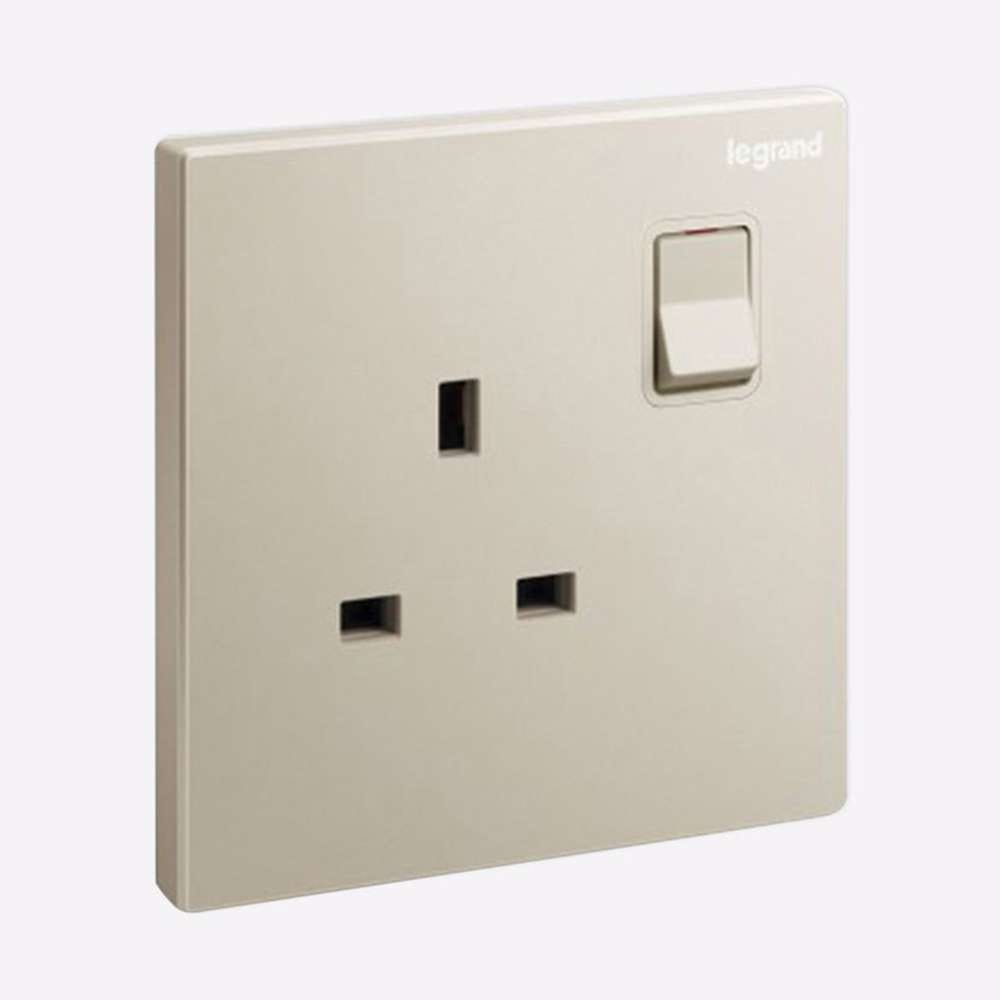 Legrand Galion 13A Single Switched Socket with LED, Compact Power with Status, Suitable for Office & Home - Champagne