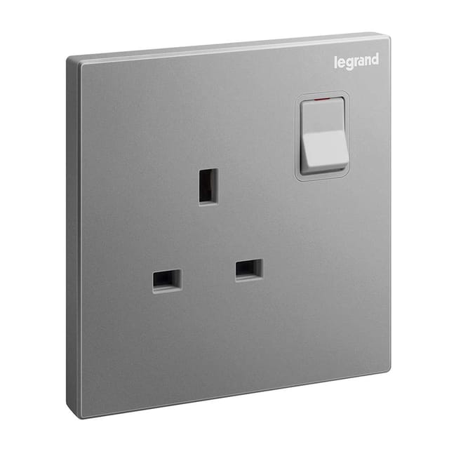 Legrand Galion 13A Single Switched Socket, Reliable Compact Outlet, Suitable for Home - Dark Silver