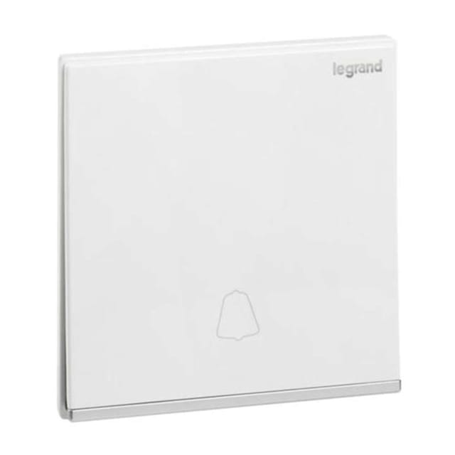 Legrand Galion Push Switch 10A with Bell Symbol, Doorbell Trigger, Suitable for Home & Apartments - White