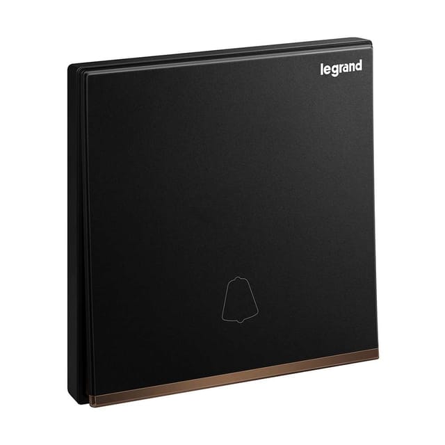 Legrand Galion Push Switch 10A with Bell Symbol, Doorbell Trigger, Suitable for Home & Apartments - Black