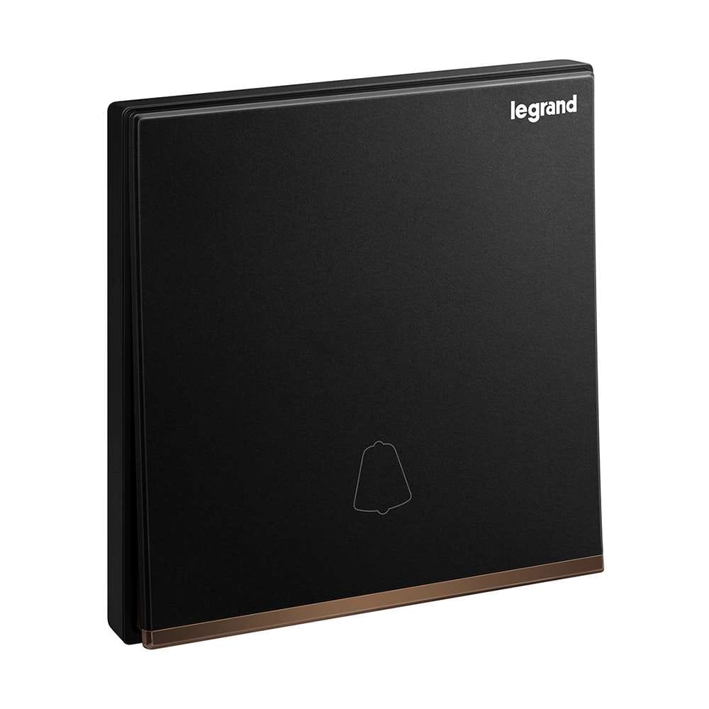 Legrand Galion Push Switch 10A with Bell Symbol, Doorbell Trigger, Suitable for Home & Apartments - Black