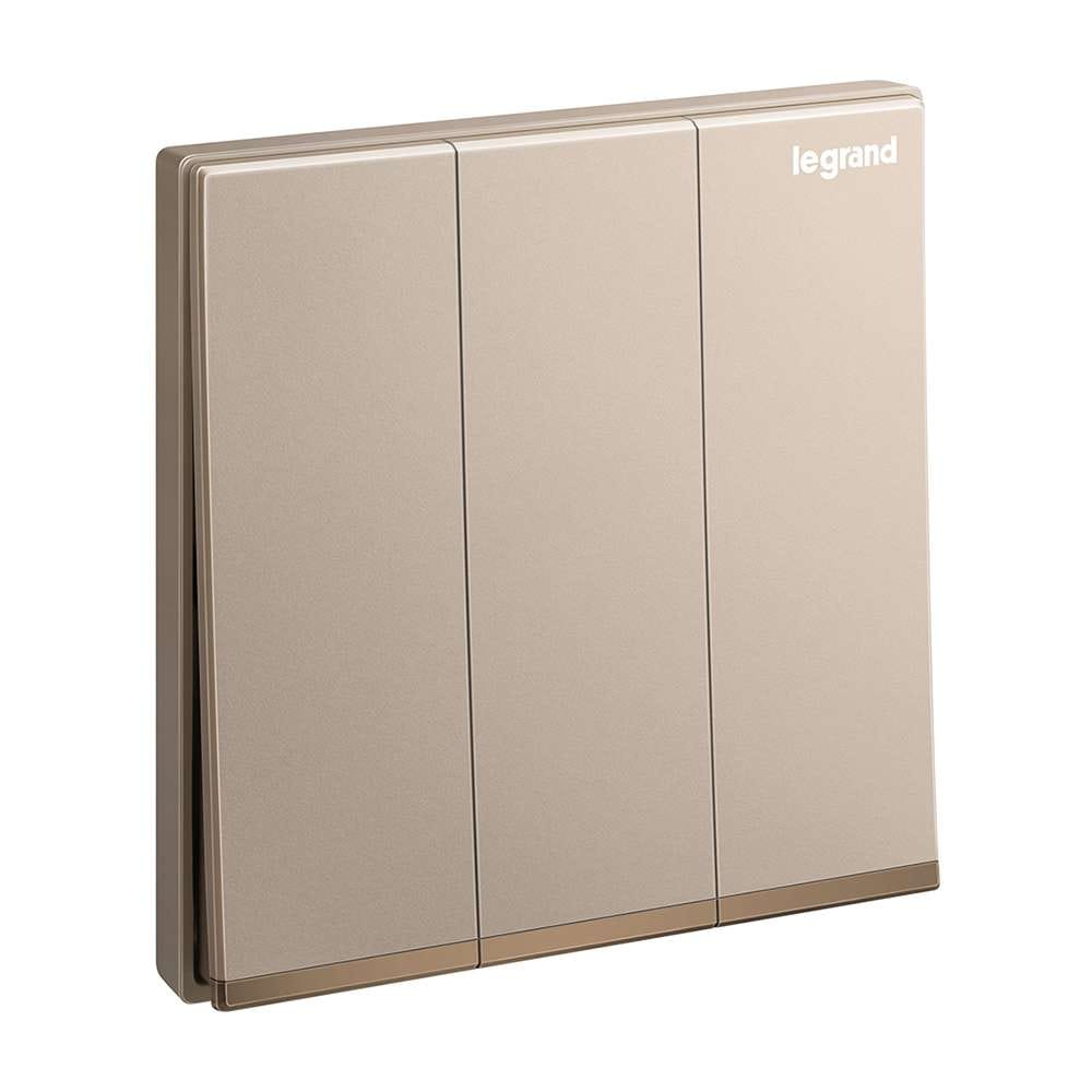 Legrand Galion 3-Gang 2-Way 16AX Switch, Triple Circuit Double-Point Control, Suitable for Home & Office - Rose Gold