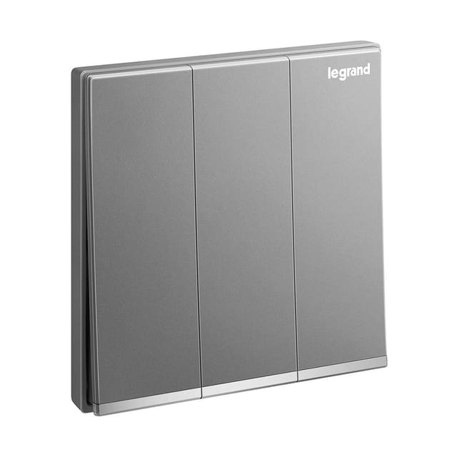 Legrand Galion 3-Gang 2-Way 16AX Switch, Triple Circuit Double-Point Control, Suitable for Home & Office - Dark Silver