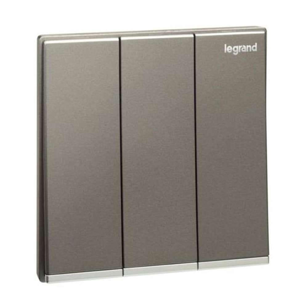 Legrand Galion 3-Gang 1-Way 16AX Switch, Triple Single-Point Control, Suitable for Home & Office - Dark Silver