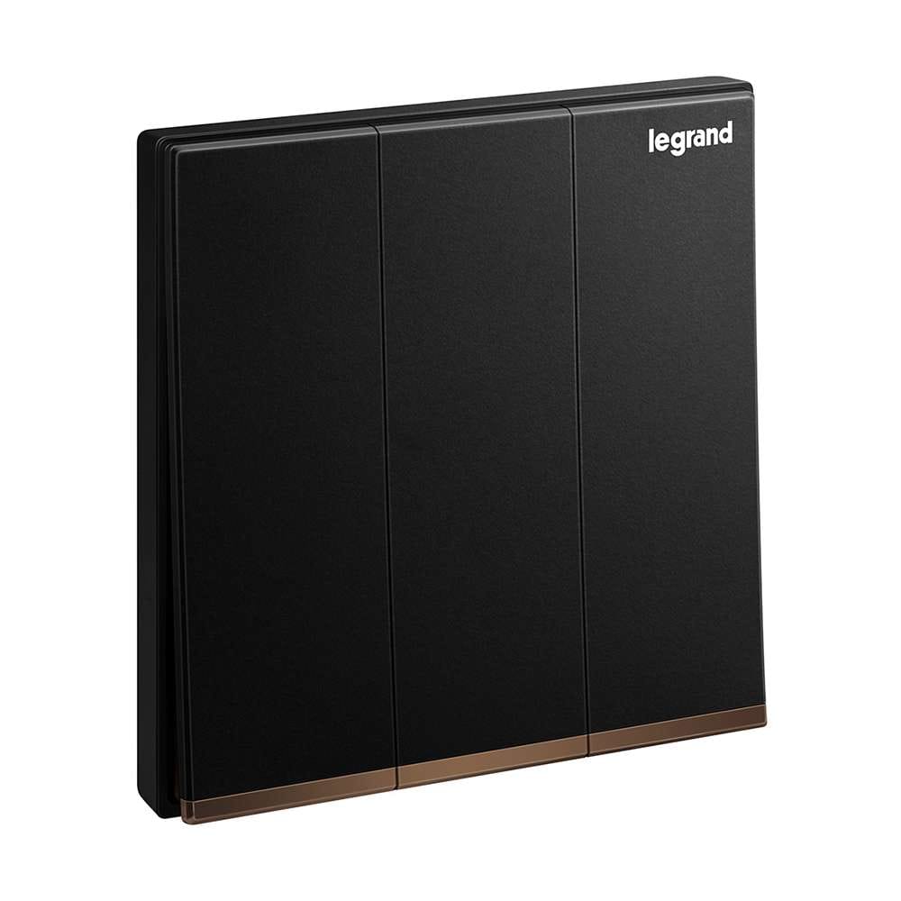 Legrand Galion 3-Gang 2-Way 16AX Switch, Triple Circuit Double-Point Control, Suitable for Home & Office - Black