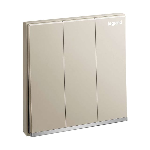Legrand Galion 3-Gang 2-Way 16AX Switch, Triple Circuit Double-Point Control, Suitable for Home & Office - Champagne