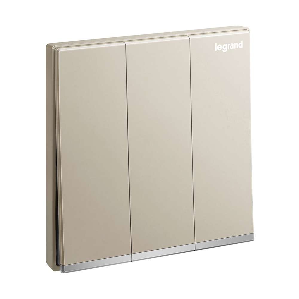 Legrand Galion 3-Gang 2-Way 16AX Switch, Triple Circuit Double-Point Control, Suitable for Home & Office - Champagne