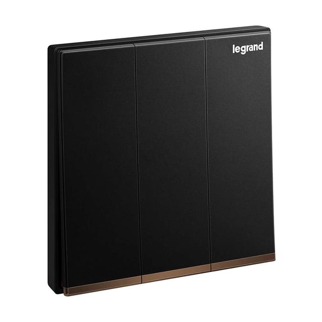 Legrand Galion 3-Gang 1-Way 16AX Switch, Triple Single-Point Control, Suitable for Home & Office - Black