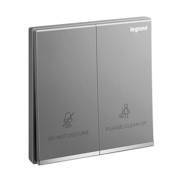 Legrand Galion 2-Gang DND/CUR Room Switch, Do-Not-Disturb / Make-Up-Room, Suitable for Hotels - Dark Silver