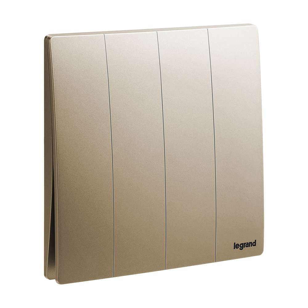 Legrand Mallia Senses 4-Gang 1-Way 16AX Switch, Quad Single-Point Control, Suitable for Modern Interior - Dark Bronze