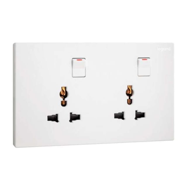 Legrand Galion Universal Double Switched Socket, Twin Universal Outlets, Suitable for Home & Office - White