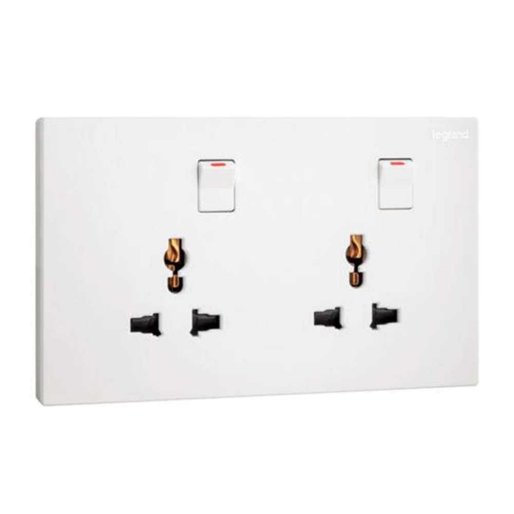 Legrand Galion Universal Double Switched Socket, Twin Universal Outlets, Suitable for Home & Office - White