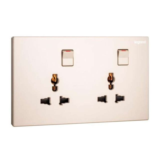 Legrand Galion Universal Double Switched Socket, Twin Universal Outlets, Suitable for Home & Office - Champagne