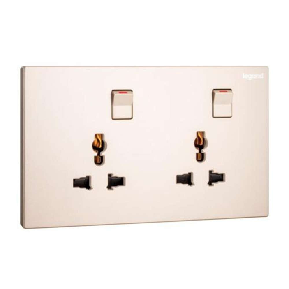Legrand Galion Universal Double Switched Socket, Twin Universal Outlets, Suitable for Home & Office - Champagne