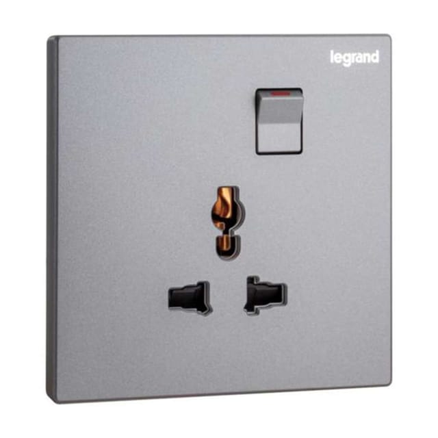 Legrand Galion Universal Switched Socket, Compact Multi-Standard Outlet, Suitable for Office & Hotels - Dark Silver