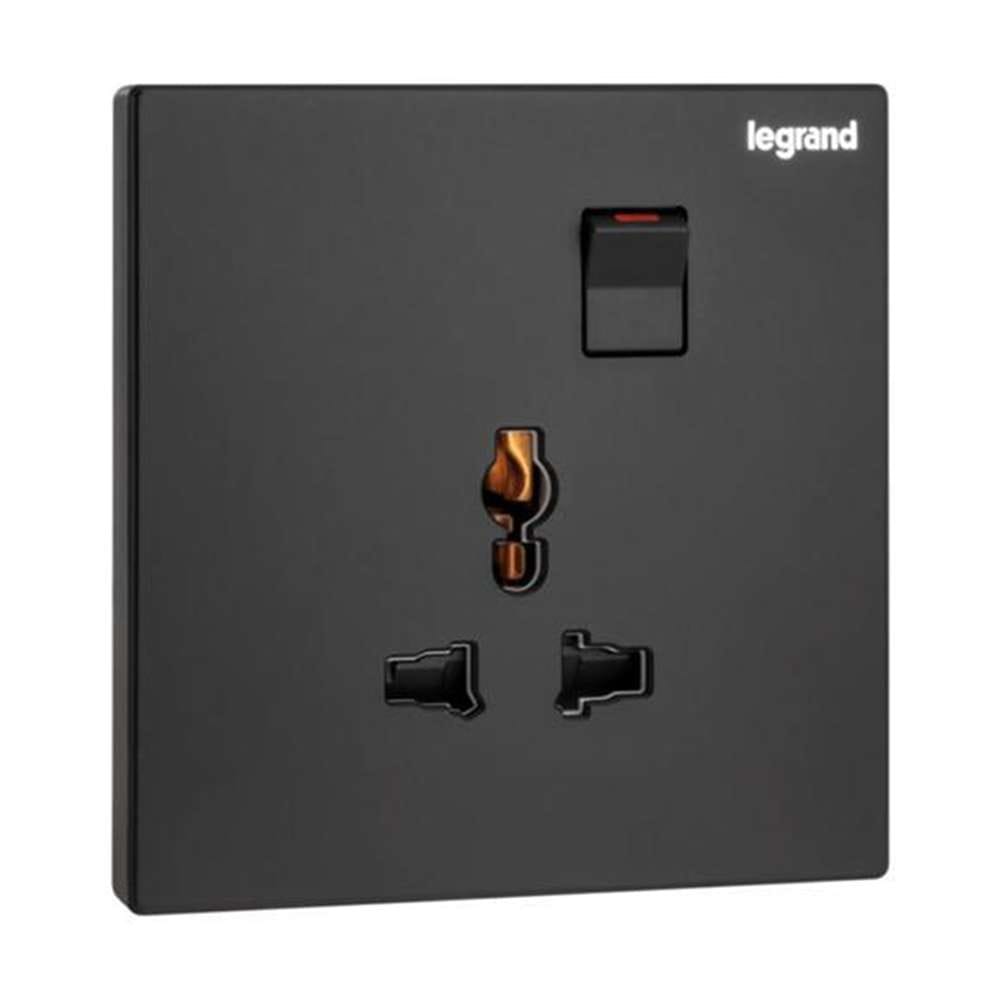 Legrand Galion Universal Switched Socket, Compact Multi-Standard Outlet, Suitable for Office & Hotels - Black