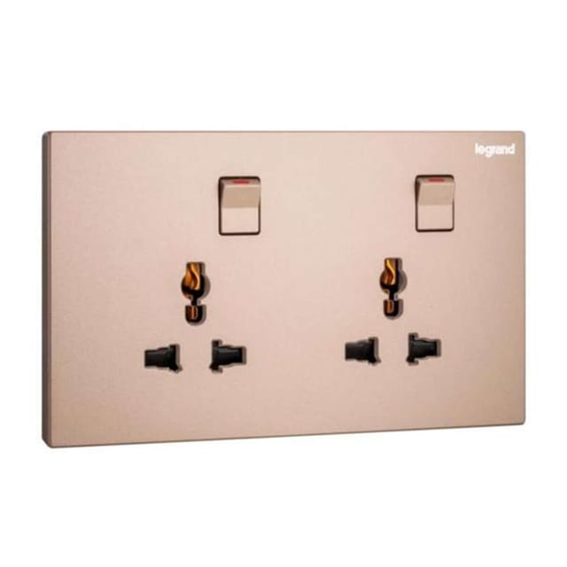 Legrand Galion Universal Double Switched Socket, Twin Universal Outlets, Suitable for Home & Office - Rose Gold