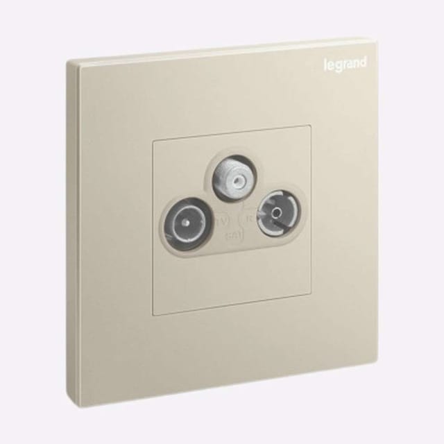 Legrand Galion TV, FM & SAT Socket TV-R-SAT, 1-Gang, Triple media feed, Suitable for Home & Office - Champagne