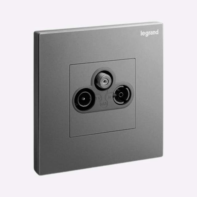 Legrand Galion TV, FM & SAT Socket TV-R-SAT, 1-Gang, Triple media feed, Suitable for Home & Office - Dark Silver