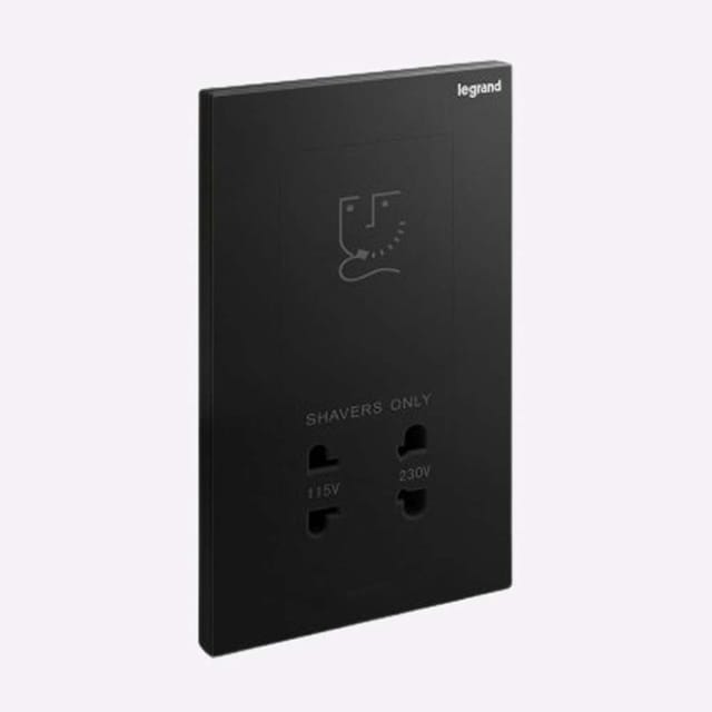 Legrand Galion Shaver Socket, 2-Gang 115/230 V, Hotel-Grade Dual Output, Suitable for Hotel - Matt Black