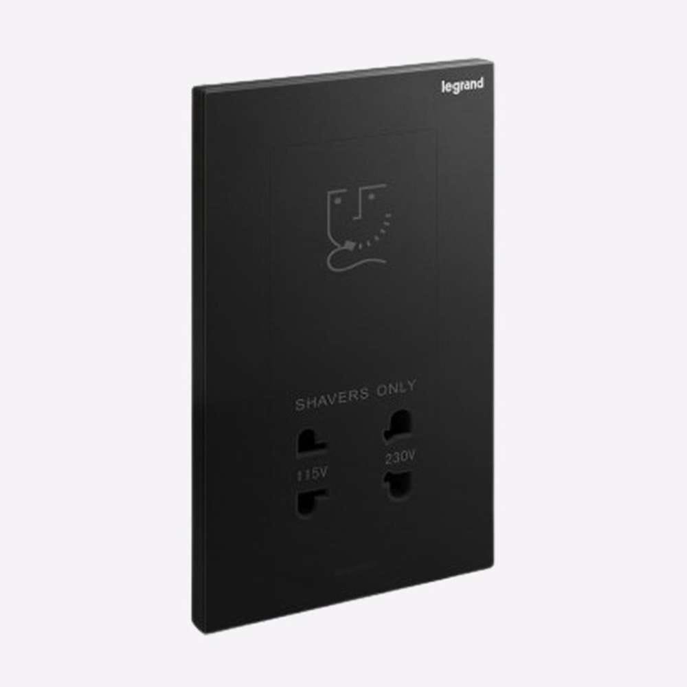Legrand Galion Shaver Socket, 2-Gang 115/230 V, Hotel-Grade Dual Output, Suitable for Hotel - Matt Black