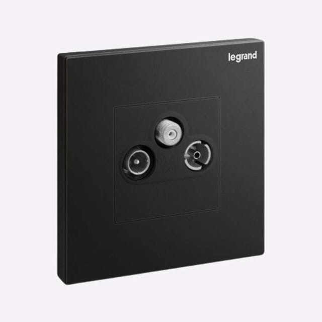 Legrand Galion TV, FM & SAT Socket TV-R-SAT, 1-Gang, Triple media feed, Suitable for Home & Office - Black