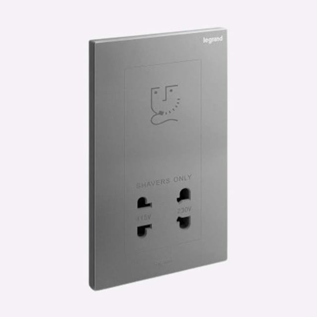Legrand Galion Shaver Socket, 2-Gang 115/240 V, Hotel-Grade Dual Output, Suitable for Hotel - Dark Silver