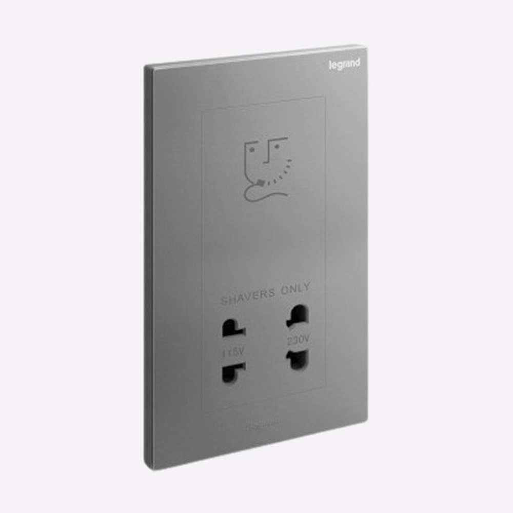 Legrand Galion Shaver Socket, 2-Gang 115/240 V, Hotel-Grade Dual Output, Suitable for Hotel - Dark Silver