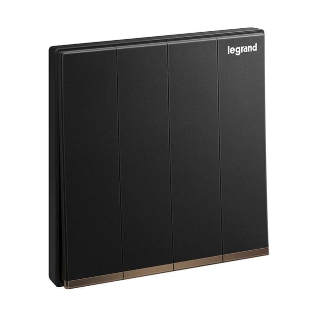 Legrand Galion 4-Gang 2-Way 16AX Switch, Quad Two-Point Control, Suitable for Home & Office - Black