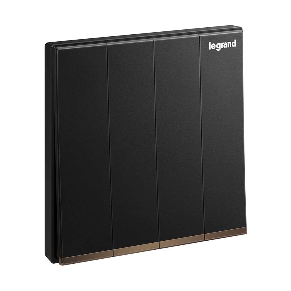Legrand Galion 4-Gang 2-Way 16AX Switch, Quad Two-Point Control, Suitable for Home & Office - Black