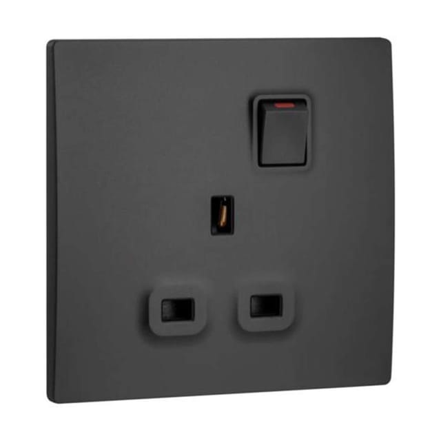 Legrand Mallia Senses 13A 1 Gang Single Pole Switched Socket, Single Outlet, Premium Finish, Suitable for Home & Office - Matt Black