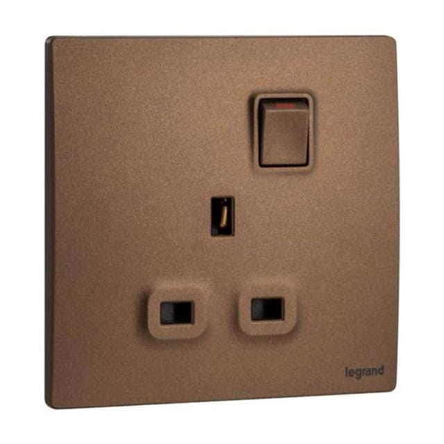 Legrand Mallia Senses 13A 1 Gang Single Pole Switched Socket, Single Outlet, Premium Finish, Suitable for Home & Office - Dark Bronze