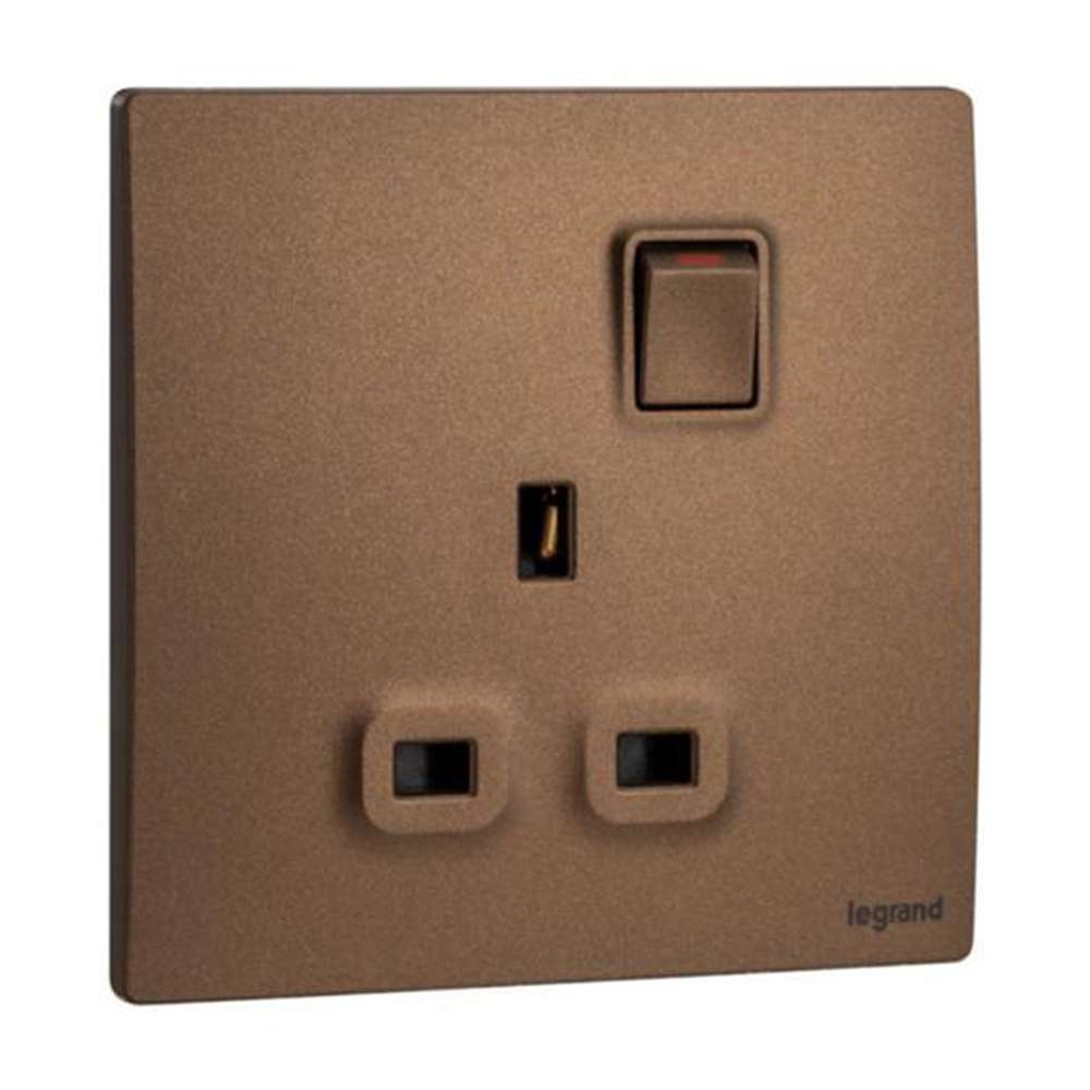 Legrand Mallia Senses 13A 1 Gang Single Pole Switched Socket, Single Outlet, Premium Finish, Suitable for Home & Office - Dark Bronze