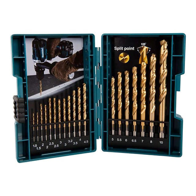 Makita B-67795 10mm Straight HSS-TiN Drill Bit Set - 19 Pcs/Set