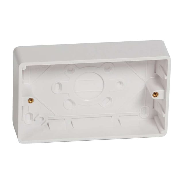 Legrand Synergy PVC Back Box 2-Gang, 35 mm Depth, Screw-fix, Moulded Fixings, and Multiple Knockouts - White