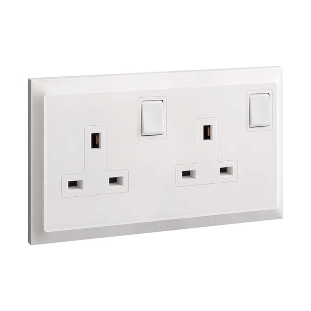 Legrand Belanko S 2-Gang 13A Double Pole Switched Socket, Safer Twin Outlets, Suitable for Office & Hotels - White