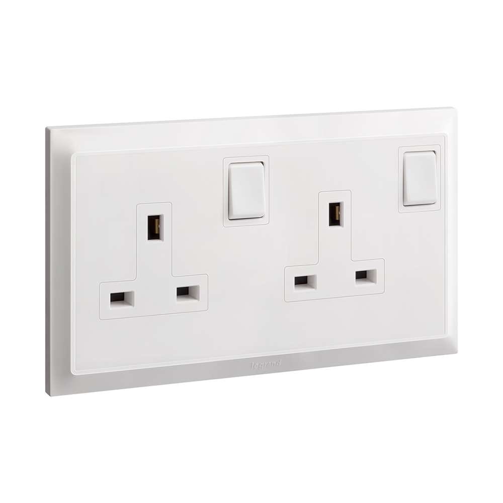 Legrand Belanko S 2-Gang 13A Double Pole Switched Socket, Safer Twin Outlets, Suitable for Office & Hotels - White