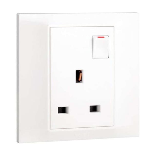 Legrand Belanko S 1-Gang BS 13A Double Pole Switched Socket Small Rocker, Safer Isolation, Compact Rocker, Suitable for Office - White