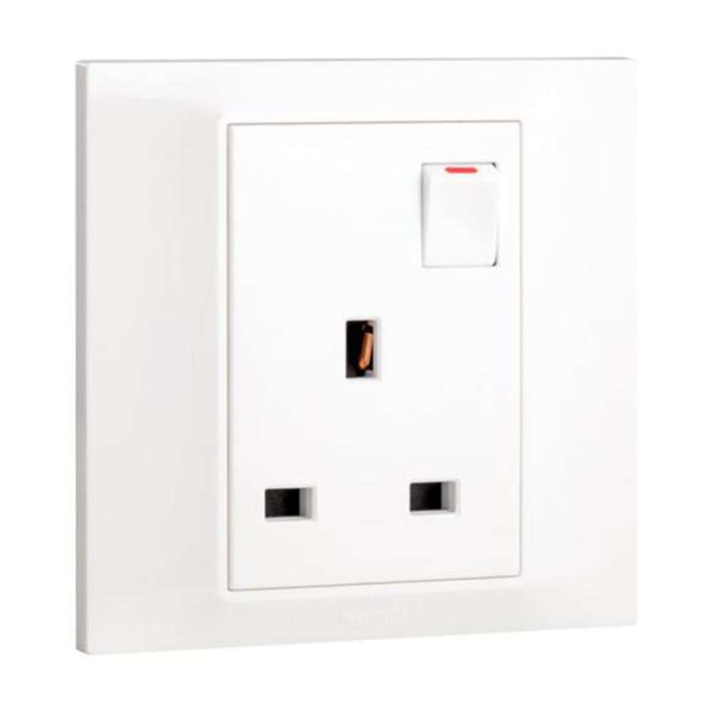 Legrand Belanko S 1-Gang BS 13A Double Pole Switched Socket Small Rocker, Safer Isolation, Compact Rocker, Suitable for Office - White