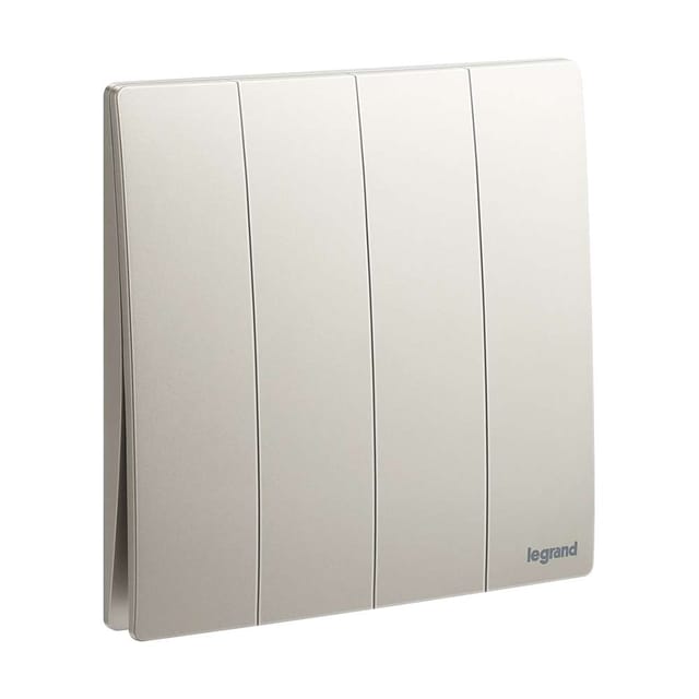 Legrand Mallia Senses 4-Gang 2-Way 16AX Switch,Two-point, Four-Circuit Control, Suitable for Modern Interior - Champagne