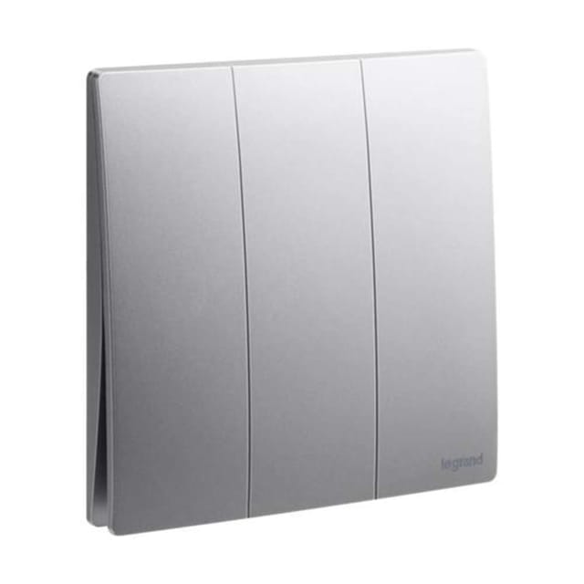 Legrand Mallia Senses 3-Gang 2-Way 16AX Switch,Two-Point, Triple-Circuit Control, Suitable for Home & Office - Dark Silver