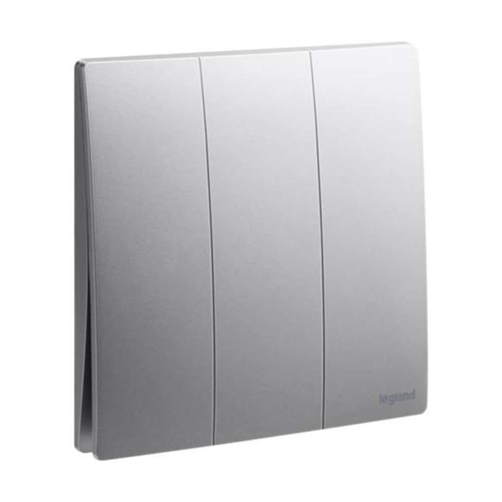 Legrand Mallia Senses 3-Gang 2-Way 16AX Switch,Two-Point, Triple-Circuit Control, Suitable for Home & Office - Dark Silver