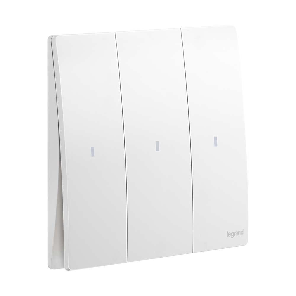 Legrand Mallia Senses 3-Gang 1-Way 16AX Illuminated Switch, Night-Locator Triple Control, Suitable for Home & Office - White