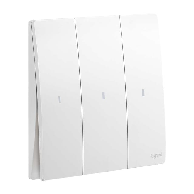 Legrand Mallia Senses 3-Gang 2-Way 16AX Illuminated Switch,Two-Point, Triple-Circuit Control, Suitable for Home & Office - White