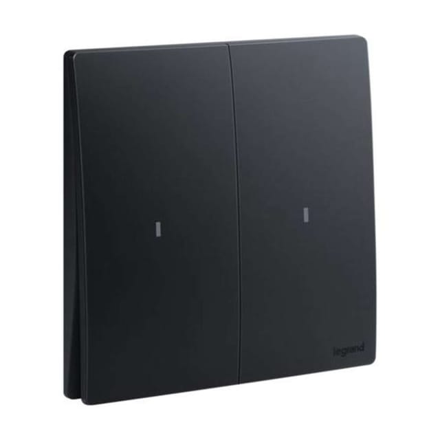 Legrand Mallia Senses 2-Gang 1-Way 16AX Illuminated Switch, Night-locator Double Control, Suitable for Home & Office - Matt Black