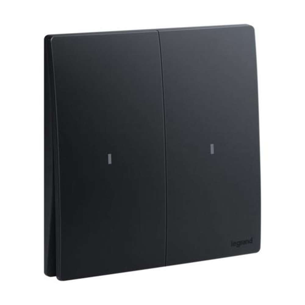 Legrand Mallia Senses 2-Gang 1-Way 16AX Illuminated Switch, Night-locator Double Control, Suitable for Home & Office - Matt Black